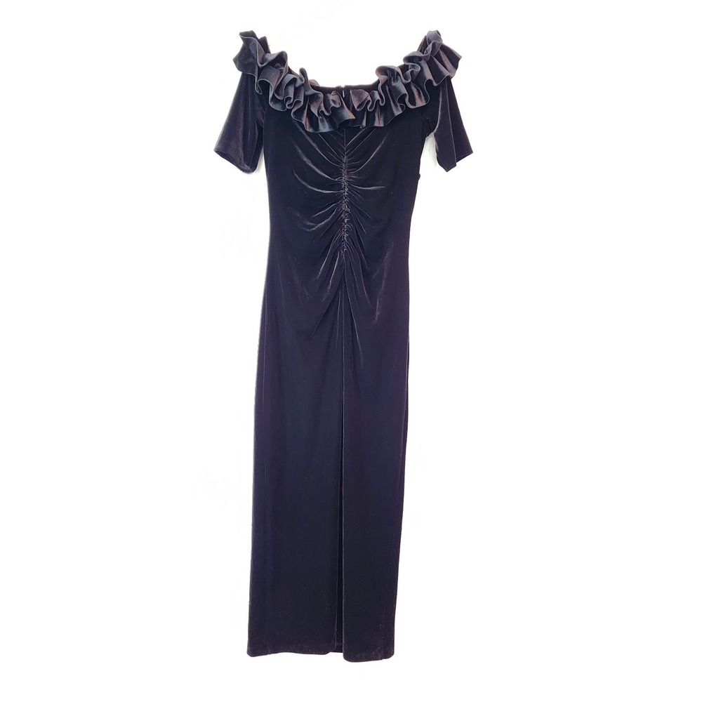 NWT XSCAPE Black Velvet Off-Shoulder Ruffle‎ Gown 16 Formal Event Wedding Ball - Picture 3 of 16
